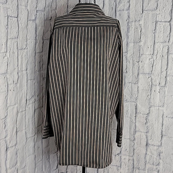 J FERRAR Blue, Brown, and Cream‎ Striped Dress Shirt 34/35 17 1/2 - Picture 4 of 5